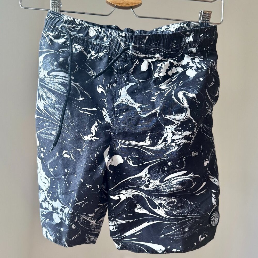 BOYS VOLCOM SWIM TRUNK SHORTS MEDIUM 10/12 BLACK WHITE UPF 50+ SWIMWEAR BOARD